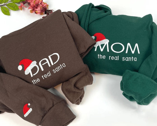Mom/Dad Santa Embroidered Sweatshirt - Christmas Embroidered Crewneck Sweatshirt - Oriembroly LLC