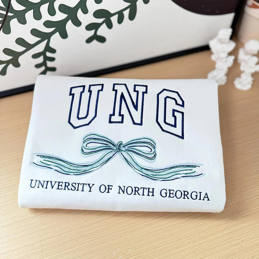 Soft embroidered hoodie for college students with bow detail