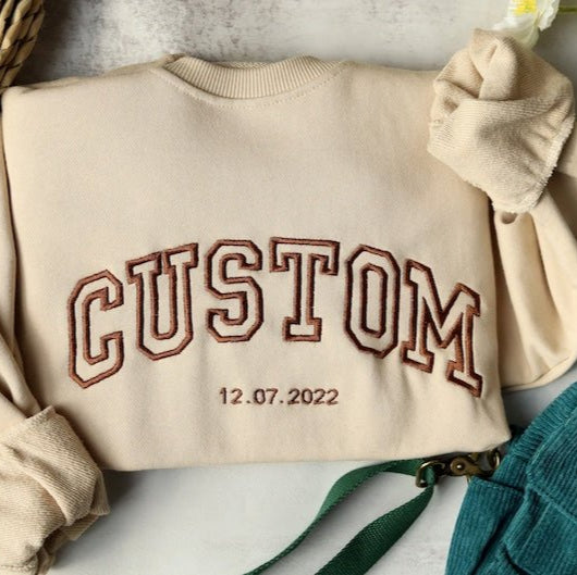 Custom Embroidered Crewneck, Personalized Letters Embroidered Gift, Custom Text - Oriembroly LLC