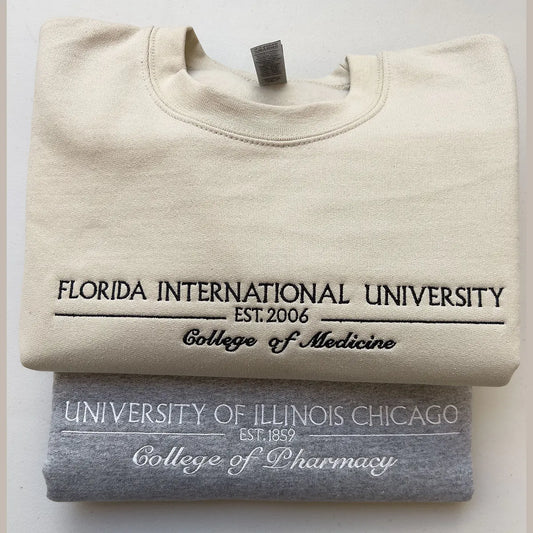 Custom embroidered university sweatshirt with school name