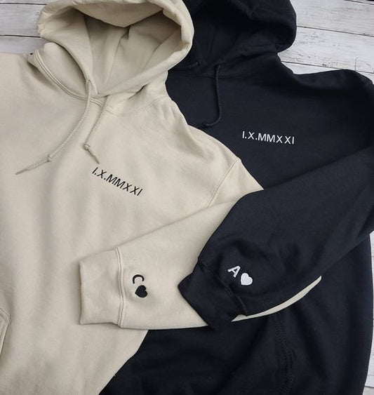 Custom Roman Numeral Crewneck Sweatshirt - Embroidered Date & Initials - Oriembroly LLC