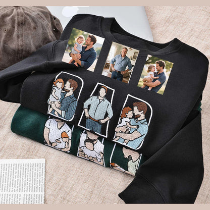 Custom embroidered dad portrait sweatshirt made from photo – personalized Father’s Day gift